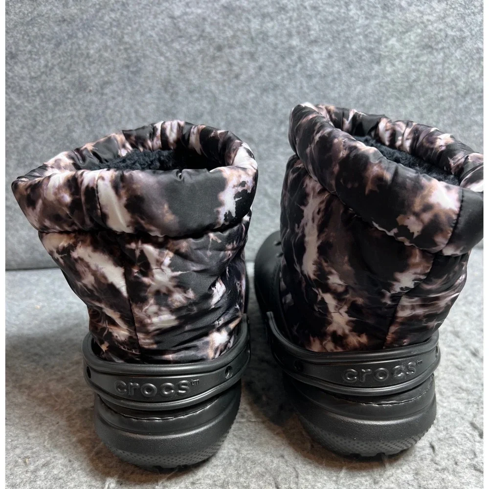 Crocs Classic Neo Puff Shorty Boot Black Marble Tie Dye Fleece Lined Womens 7